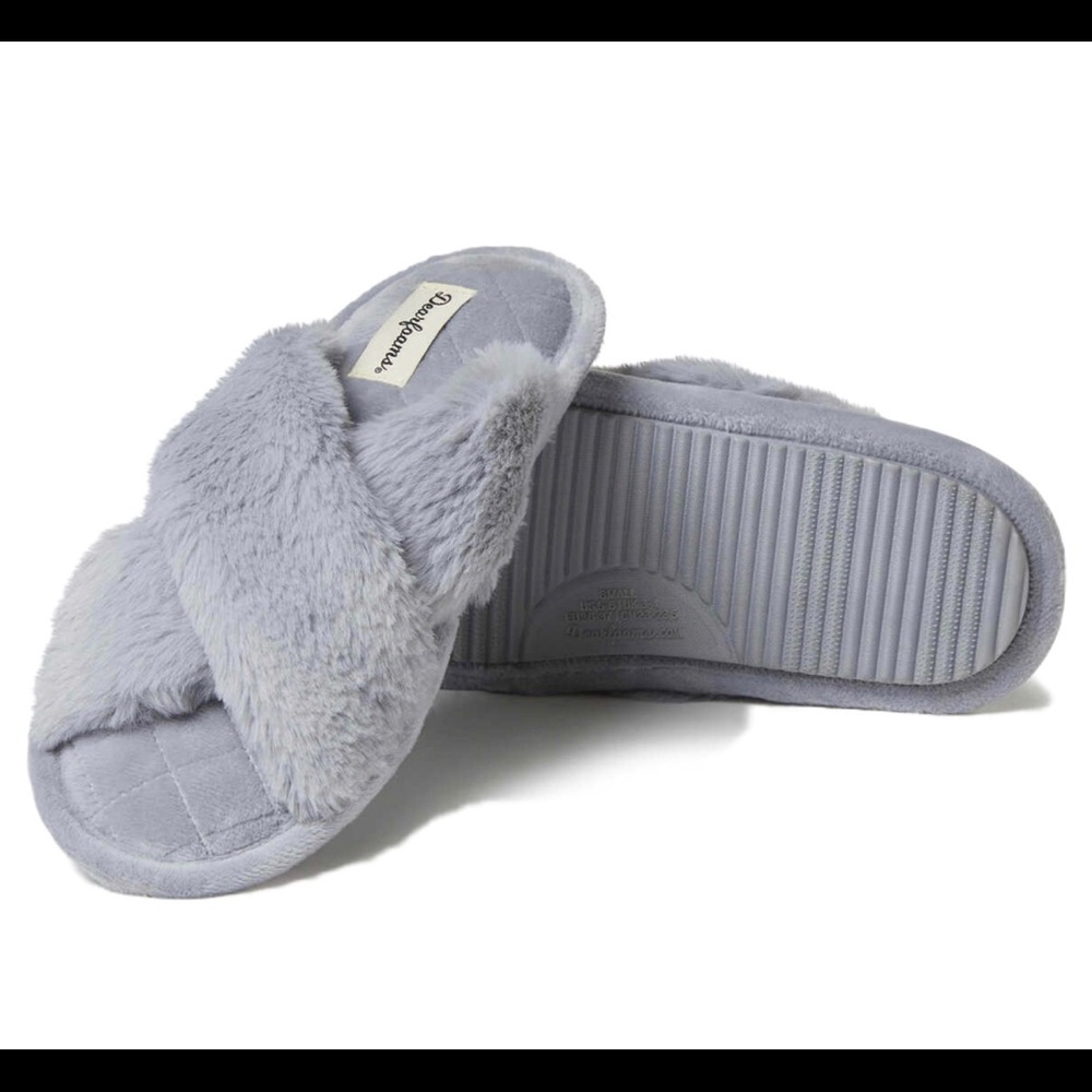Womens Faux Fur Crossband Slipper